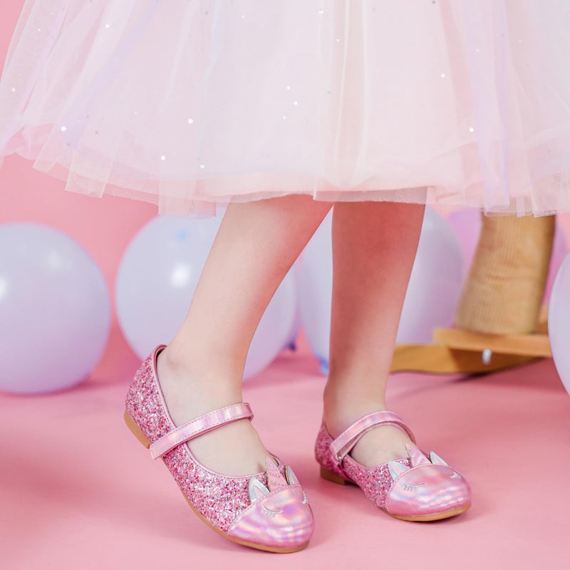 Furdeour Toddler Kids Girls Flats Shoes Princess Unicorn Birthday Party Pink Size 9 Flower Girls(2502Pink 9) - Image 2